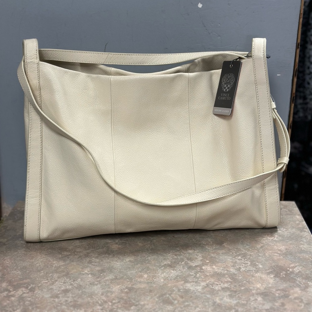 Vince Camuto Ivory Pebbled Leather Shoulder Tote
